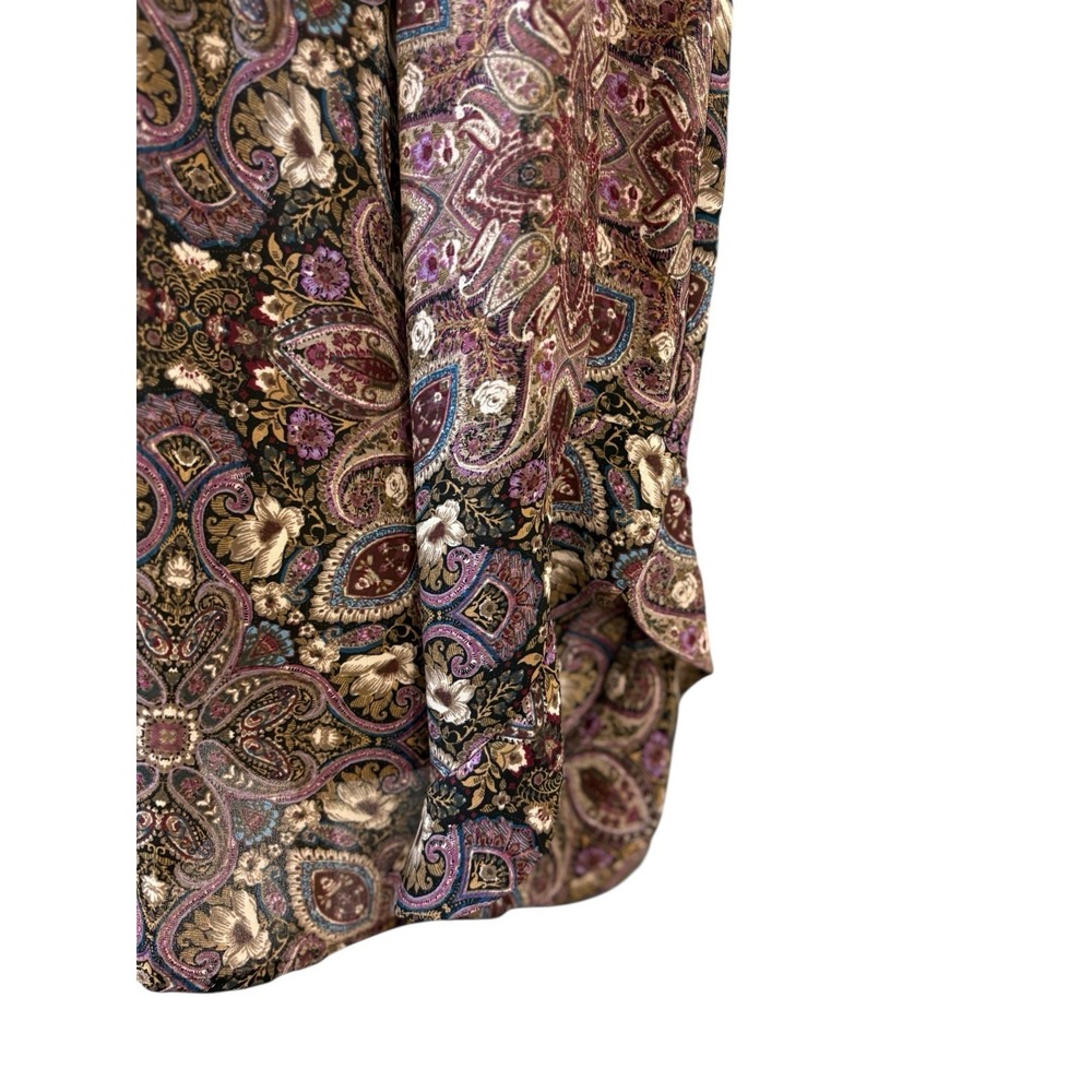 J Jill Blouse Sz M Purple‎ Brown Paisley Tunic Flares Sleeve Boho Cottage - Picture 4 of 9